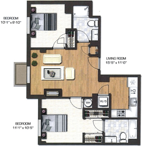 a floor plan of a house with a bedroom and a living room